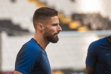 İstanbul, Türkiye - 13 Ağustos 2019: Olivier Giroud Süper Kupa öncesi antrenman Chelsea - Liverpool