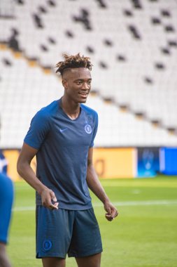 İstanbul, Türkiye - 13 Ağustos 2019: Tammy Abraham Süper Kupa Chelsea-Liverpool maçının ön antrenmanında