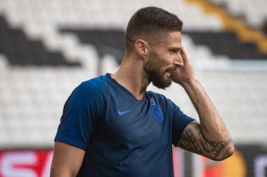 İstanbul, Türkiye - 13 Ağustos 2019: Olivier Giroud Süper Kupa öncesi antrenman Chelsea - Liverpool