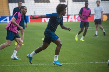 İstanbul, Türkiye - 13 Ağustos 2019: Willian Süper Kupa Chelsea-Liverpool maçının ön antrenmanında