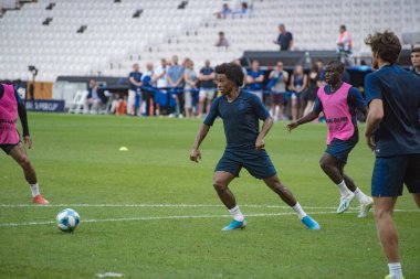 İstanbul, Türkiye - 13 Ağustos 2019: Willian Süper Kupa Chelsea-Liverpool maçının ön antrenmanında