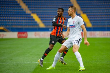 Kharkiv, Ukrayna - 13 Nisan 2019: Larry Olarenwaju Ayobami Kayode, Shakhtar forveti Zorya Luhansk maçında