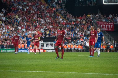 İstanbul, Türkiye - 14 Ağustos 2019: UEFA Süper Kupası sırasında Liverpool FC 'nin Sadio Mane oyuncusu.