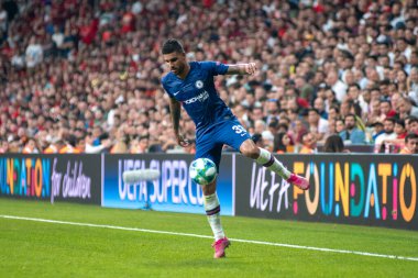 İstanbul, Türkiye - 14 Ağustos 2019: Vodafone Arena 'da Liverpool ile Chelsea arasında oynanan UEFA Süper Kupa Finalleri sırasında Emerson