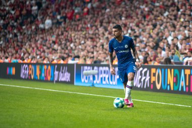 İstanbul, Türkiye - 14 Ağustos 2019: Vodafone Arena 'da Liverpool ile Chelsea arasında oynanan UEFA Süper Kupa Finalleri sırasında Emerson