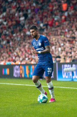 İstanbul, Türkiye - 14 Ağustos 2019: Vodafone Arena 'da Liverpool ile Chelsea arasında oynanan UEFA Süper Kupa Finalleri sırasında Emerson