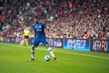 İstanbul, Türkiye - 14 Ağustos 2019: Vodafone Arena 'da Liverpool ile Chelsea arasında oynanan UEFA Süper Kupa Finalleri sırasında Emerson