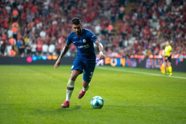 İstanbul, Türkiye - 14 Ağustos 2019: Vodafone Arena 'da Liverpool ile Chelsea arasında oynanan UEFA Süper Kupa Finalleri sırasında Emerson