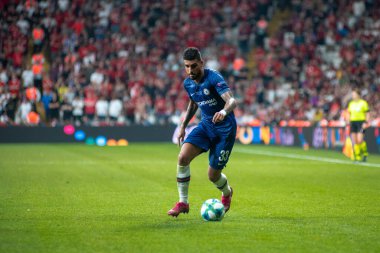 İstanbul, Türkiye - 14 Ağustos 2019: Vodafone Arena 'da Liverpool ile Chelsea arasında oynanan UEFA Süper Kupa Finalleri sırasında Emerson