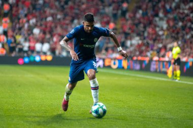 İstanbul, Türkiye - 14 Ağustos 2019: Vodafone Arena 'da Liverpool ile Chelsea arasında oynanan UEFA Süper Kupa Finalleri sırasında Emerson
