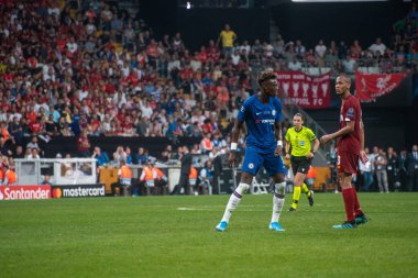 İstanbul, Türkiye - 14 Ağustos 2019: UEFA Süper Kupa Finalleri sırasında Tammy Abraham Liverpool FC 'ye karşı