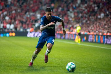 İstanbul, Türkiye - 14 Ağustos 2019: Vodafone Arena 'da Liverpool ile Chelsea arasında oynanan UEFA Süper Kupa Finalleri sırasında Emerson