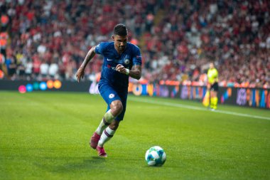 İstanbul, Türkiye - 14 Ağustos 2019: Vodafone Arena 'da Liverpool ile Chelsea arasında oynanan UEFA Süper Kupa Finalleri sırasında Emerson