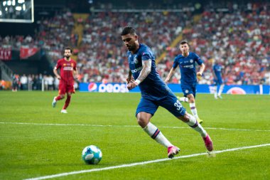 İstanbul, Türkiye - 14 Ağustos 2019: Vodafone Arena 'da Liverpool ile Chelsea arasında oynanan UEFA Süper Kupa Finalleri sırasında Emerson