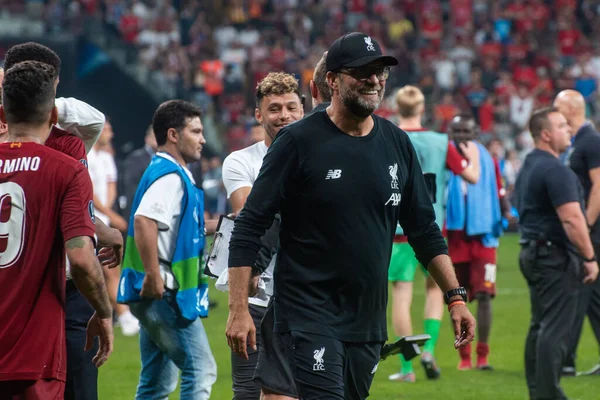 Istanbul Turkey Srpna 2019 Jurgen Klopp Trenér Manažer Liverpoolu Slaví — Stock fotografie