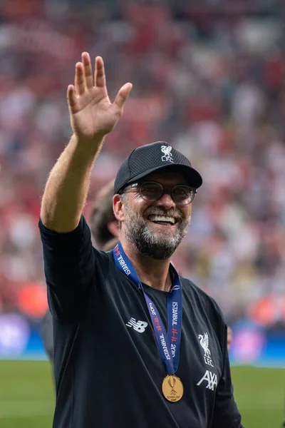 Istambul Turquia Agosto 2019 Jurgen Klopp Treinador Gerente Liverpool Comemorando — Fotografia de Stock