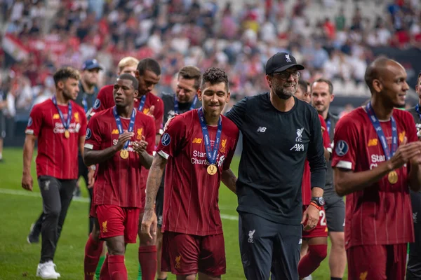 Istambul Turquia Agosto 2019 Jurgen Klopp Treinador Gerente Liverpool Comemorando — Fotografia de Stock