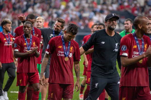 Istambul Turquia Agosto 2019 Jurgen Klopp Treinador Gerente Liverpool Comemorando — Fotografia de Stock