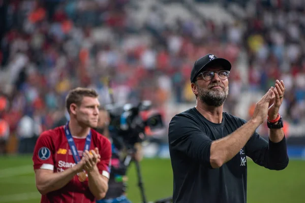 Istambul Turquia Agosto 2019 Jurgen Klopp Treinador Gerente Liverpool Comemorando — Fotografia de Stock