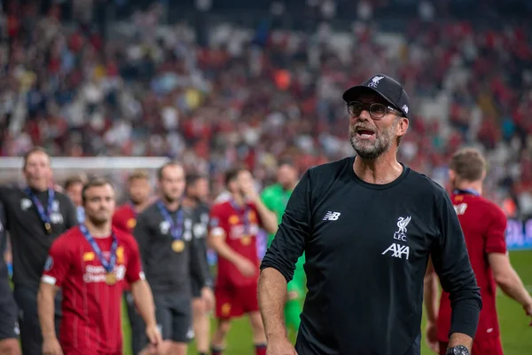 Istambul Turquia Agosto 2019 Jurgen Klopp Treinador Gerente Liverpool Comemorando — Fotografia de Stock