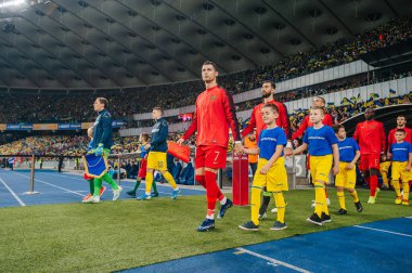 Kyiv, Ukrayna - 14 Ekim 2019: Cristiano Ronaldo EURO 2020 eleme maçı sırasında.