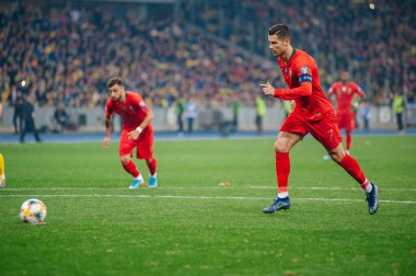 Kyiv, Ukrayna - 14 Ekim 2019: Cristiano Ronaldo EURO 2020 eleme maçı sırasında.
