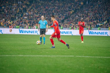 Kyiv, Ukrayna - 14 Ekim 2019: Cristiano Ronaldo EURO 2020 eleme maçı sırasında.