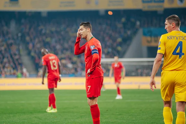 Kiev Ucrânia Outubro 2019 Cristiano Ronaldo Durante Partida Qualificação Euro — Fotografia de Stock