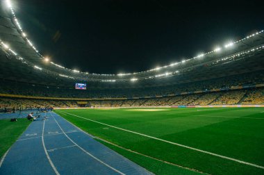 Kyiv, Ukrayna - 14 Ekim 2019: Euro 2020 Ukrayna ile Portekiz karşılaşması öncesinde Olimpiyat Stadyumu manzarası