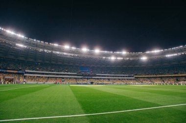 Kyiv, Ukrayna - 14 Ekim 2019: Euro 2020 Ukrayna ile Portekiz karşılaşması öncesinde Olimpiyat Stadyumu manzarası