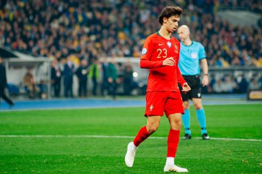 Kyiv, Ukrayna - 14 Ekim 2019: Portekiz milli takımı Joao Felix 'in Ukrayna Olimpiyat Stadyumu' nda oynanan karşılaşma sırasında oynadığı duygusal portresi