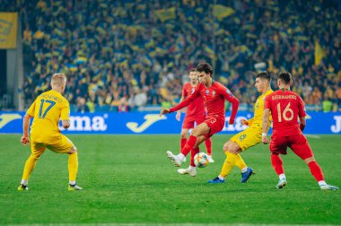 Kyiv, Ukrayna - 14 Ekim 2019: Portekiz milli takımı Joao Felix 'in Ukrayna Olimpiyat Stadyumu' nda oynanan karşılaşma sırasında oynadığı duygusal portresi
