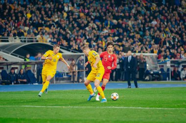 Kyiv, Ukrayna - 14 Ekim 2019: Portekiz milli takımı Joao Felix 'in Ukrayna Olimpiyat Stadyumu' nda oynanan karşılaşma sırasında oynadığı duygusal portresi