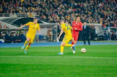 Kyiv, Ukrayna - 14 Ekim 2019: Portekiz milli takımı Joao Felix 'in Ukrayna Olimpiyat Stadyumu' nda oynanan karşılaşma sırasında oynadığı duygusal portresi