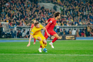 Kyiv, Ukrayna - 14 Ekim 2019: Portekiz milli takımı Joao Felix 'in Ukrayna Olimpiyat Stadyumu' nda oynanan karşılaşma sırasında oynadığı duygusal portresi