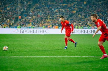 Kyiv, Ukrayna - 14 Ekim 2019: Portekiz milli takımının kaptanı ve forveti Cristiano Ronaldo, EURO 2020 ile Ukrayna Olimpiyat Stadyumu arasındaki ön eleme maçında