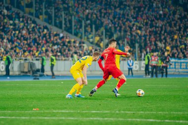 Kyiv, Ukrayna - 14 Ekim 2019: Portekiz milli takımının kaptanı ve forveti Cristiano Ronaldo, EURO 2020 ile Ukrayna Olimpiyat Stadyumu arasındaki ön eleme maçında