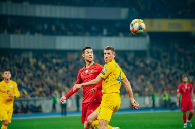 Kyiv, Ukrayna - 14 Ekim 2019: Portekiz milli takımının kaptanı ve forveti Cristiano Ronaldo, EURO 2020 ile Ukrayna Olimpiyat Stadyumu arasındaki ön eleme maçında