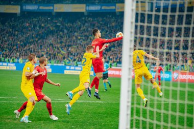 Kyiv, Ukrayna - 14 Ekim 2019: Portekiz milli takımının kaptanı ve forveti Cristiano Ronaldo, EURO 2020 ile Ukrayna Olimpiyat Stadyumu arasındaki ön eleme maçında