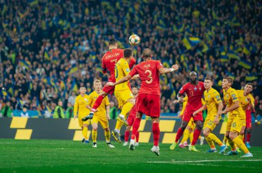 Kyiv, Ukrayna - 14 Ekim 2019: Portekiz milli takımının kaptanı ve forveti Cristiano Ronaldo, EURO 2020 ile Ukrayna Olimpiyat Stadyumu arasındaki ön eleme maçında