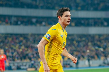 Kyiv, Ukrayna - 14 Ekim 2019: Roma Yaremcuk, EURO 2020 - Portekiz Olimpiyat Stadyumu karşılaşmasında Ukrayna forveti