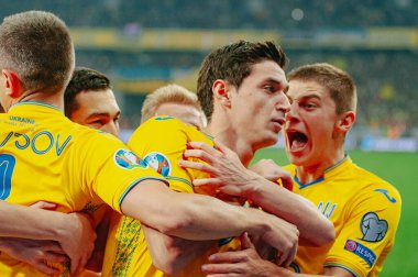 Kyiv, Ukrayna - 14 Ekim 2019: Roma Yaremcuk, EURO 2020 - Portekiz Olimpiyat Stadyumu karşılaşmasında Ukrayna forveti