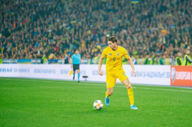 Kyiv, Ukrayna - 14 Ekim 2019: Roma Yaremcuk, EURO 2020 - Portekiz Olimpiyat Stadyumu karşılaşmasında Ukrayna forveti
