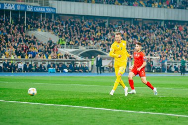 Kyiv, Ukrayna - 14 Ekim 2019: Andrey Yarmolenko Euro 2020 Ukrayna ile Portekiz Olimpiyat Stadyumu arasındaki ön eleme maçında