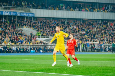 Kyiv, Ukrayna - 14 Ekim 2019: Andrey Yarmolenko Euro 2020 Ukrayna ile Portekiz Olimpiyat Stadyumu arasındaki ön eleme maçında