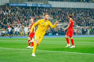 Kyiv, Ukrayna - 14 Ekim 2019: Andrey Yarmolenko Euro 2020 Ukrayna ile Portekiz Olimpiyat Stadyumu arasındaki ön eleme maçında
