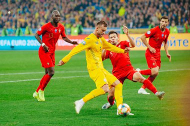 Kyiv, Ukrayna - 14 Ekim 2019: Andrey Yarmolenko Euro 2020 Ukrayna ile Portekiz Olimpiyat Stadyumu arasındaki ön eleme maçında