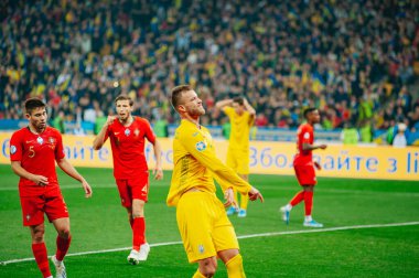 Kyiv, Ukrayna - 14 Ekim 2019: Andrey Yarmolenko Euro 2020 Ukrayna ile Portekiz Olimpiyat Stadyumu arasındaki ön eleme maçında