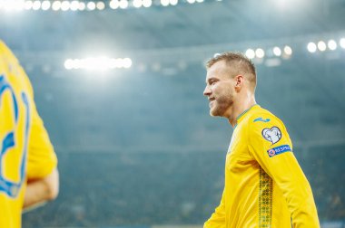 Kyiv, Ukrayna - 14 Ekim 2019: Andrey Yarmolenko Avrupa 2020 Ukrayna - Portekiz Olimpiyat Stadyumu karşılaşmasını kazandı