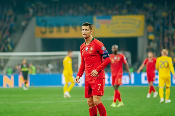 Kiev Ucrânia Outubro 2019 Cristiano Ronaldo Capitão Atacante Seleção Portuguesa — Fotografia de Stock